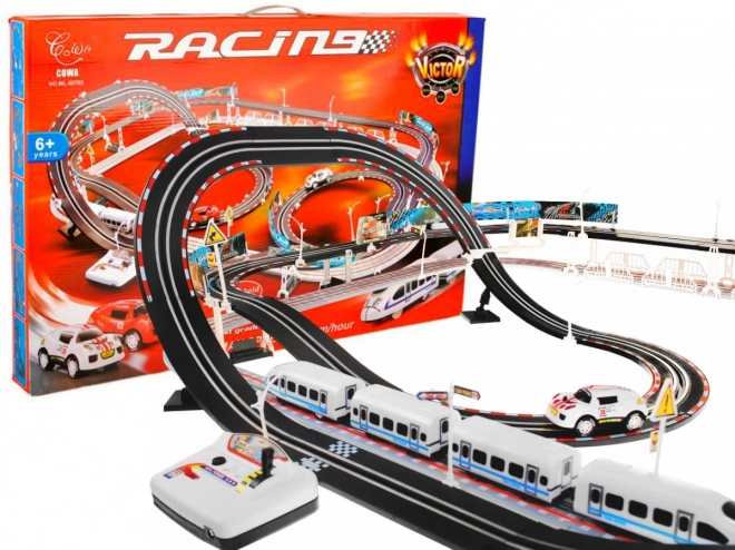 Elektrische Trein Racetrack 2-in-1 voor kinderen 6+ met afstandsbediening + locomotieven + wagons + autootjes