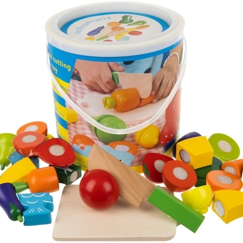 Houten fruit en groenten om te snijden