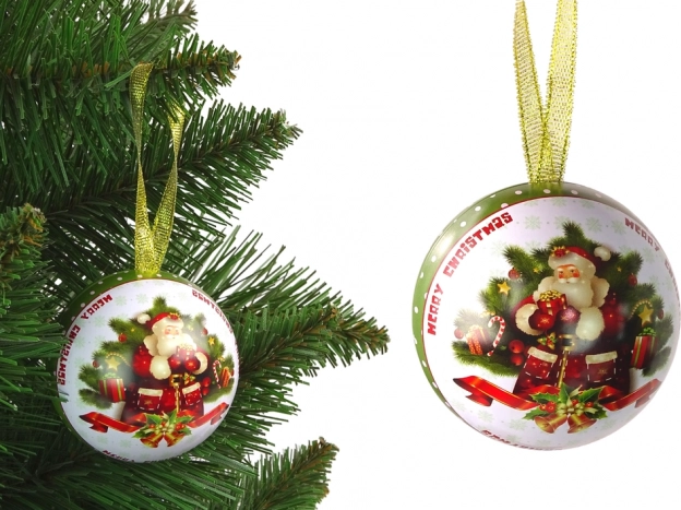 Metal Christmas Tree Ornament with Santa, Opening Ball 7 cm