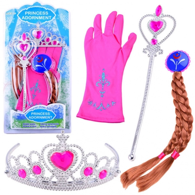 Kostüm-Set Prinzessin mit Krönchen und Zopf – Rosa