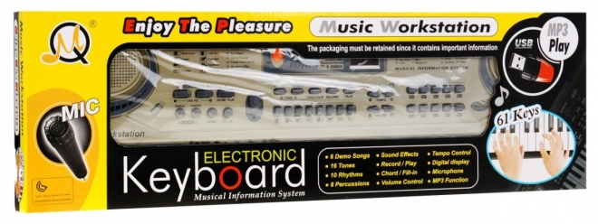 Beige toetsenbord voor kinderen 5+ Microfoon + opname + USB MP3 - model nr. 811