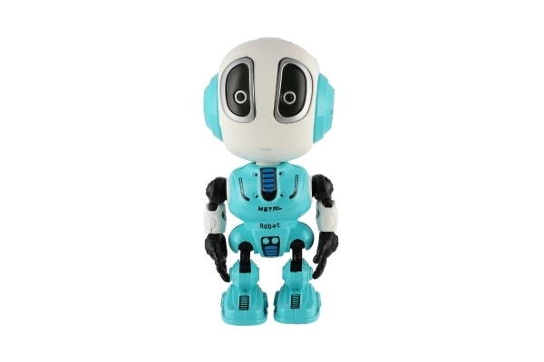 Robot ECHO herhaalt zinnen metalen 12cm blauw op batterijen met geluid en licht in doosje 10,5x15x5,5cm