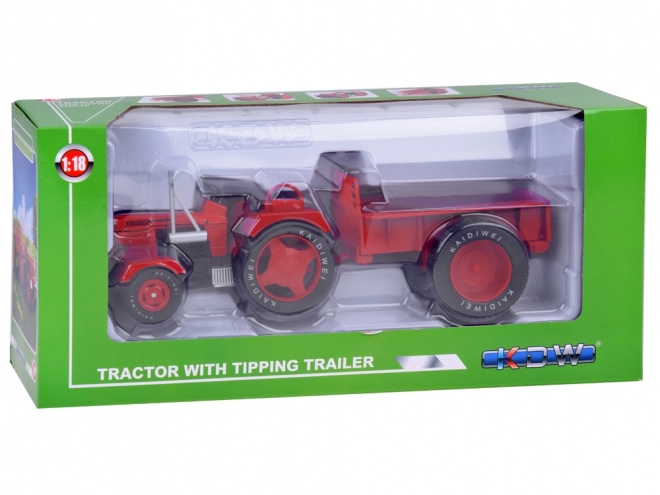 Rode metalen tractor met rubberen wielen 1:18