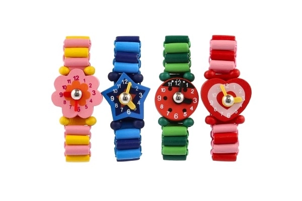 Horloge hout armband 7cm mix soorten/kleuren met standaard