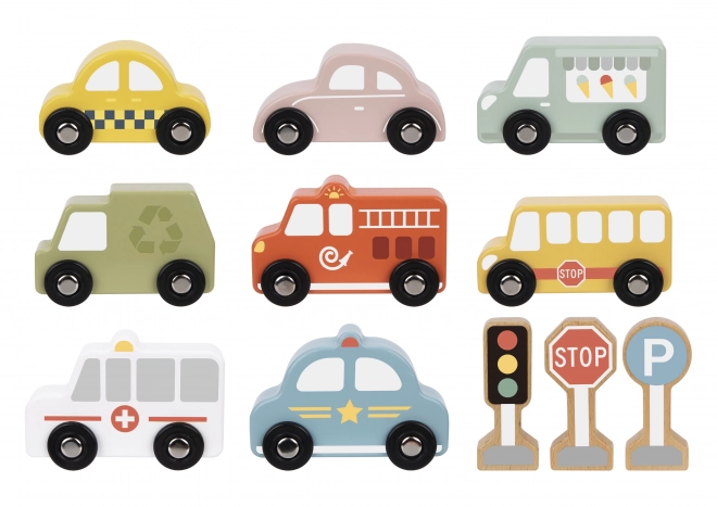 Wooden Vehicle and Road Sign Set for Kids