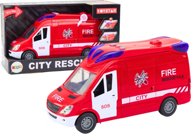 Brandweerauto met licht en geluid met opendeuren, rood