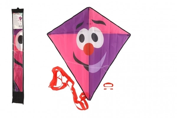 Vlieger vliegende clown nylon 78x86cm roze-paars in stoffen zak 11x90x2cm