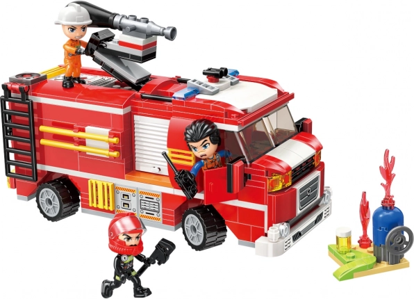 Qman brandweerwagen met watertank Mine City Fire Line met waterkanon (bouwset 370 stukjes)