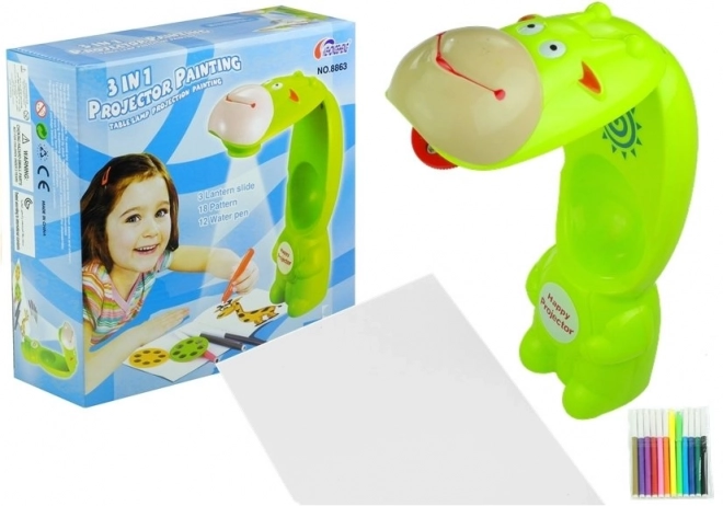 projecteur girafe + carnet + peintures à l'eau
