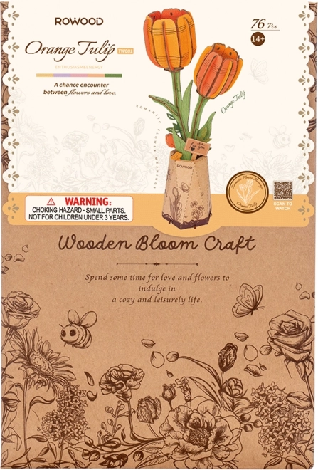 Robotime Rowood 3D wooden puzzle orange tulips