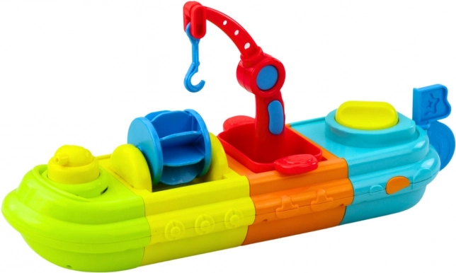 Badspeelgoed Boot met kleurrijke elementen, Kraan, Haak, Eendje en Schildpad