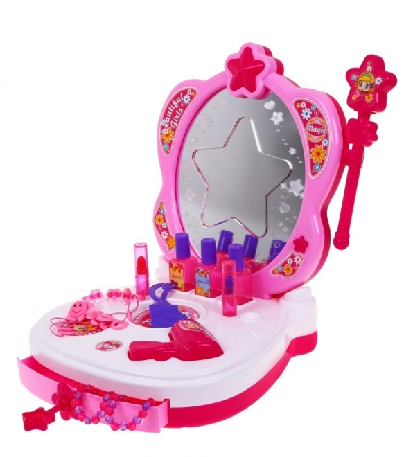 Interactieve draagbare make-uptafel voor meisjes 3+ Spiegel + cosmetica + accessoires