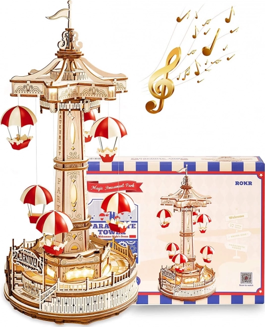 RoboTime 3D puzzel muziekdoos Parachute kleurrijke draaimolen