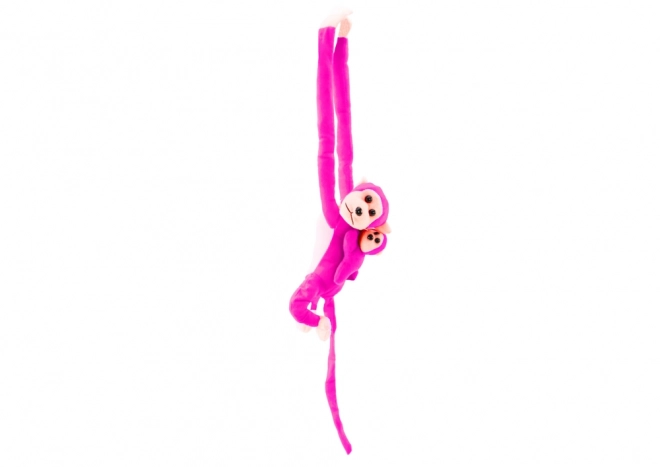 Pluche aapje met baby donkerroze met geluid