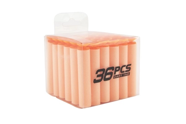 Vervangende schuimrubberen kogels voor pistool 36 stuks met zuignappen 4 kleuren in doosje 8x7x8cm