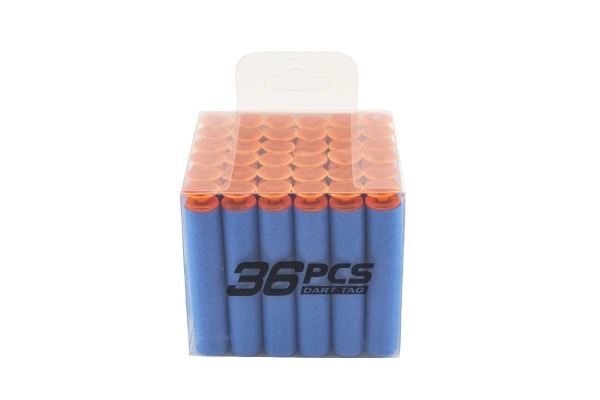 Vervangende schuimrubberen kogels voor pistool 36 stuks met zuignappen 4 kleuren in doosje 8x7x8cm