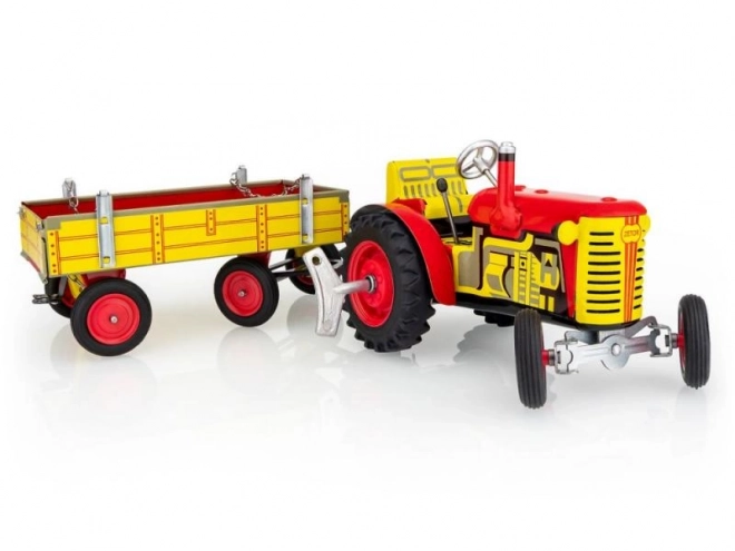 Tractor Zetor met aanhanger rood op sleutel metaal 28cm Kovap in doos