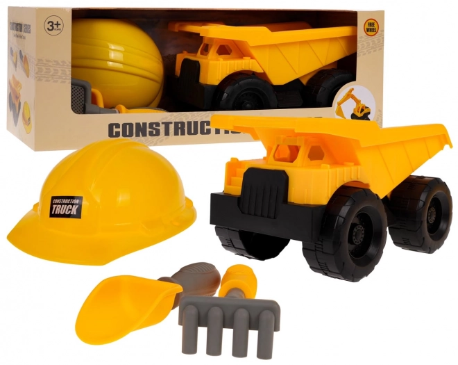 Bouwvoertuig met helm en accessoires