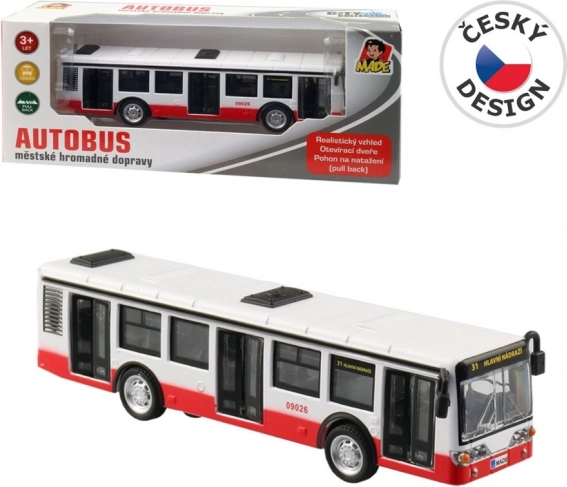 Metal bus with pull-back action and opening doors