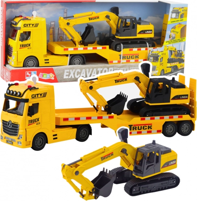 Set Truck With Crawler Excavator Yellow