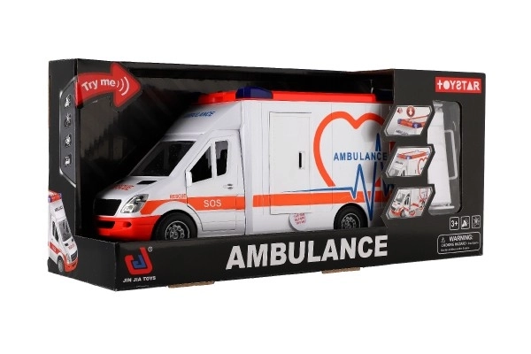 Speelgoed Ambulance van Plastic 28cm met Brancard en Trage Terugkeer met Licht en Geluid