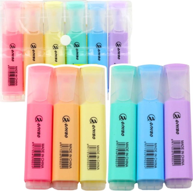 Set pastelkleurige markeerstiften in etui, 6 stuks