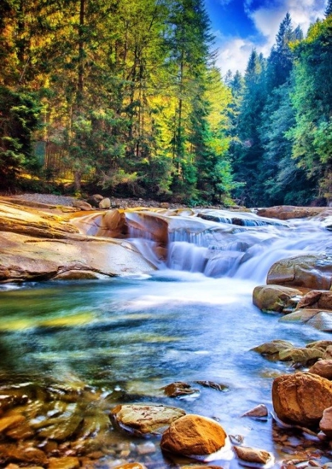 Puzzel Prachtige waterval in het bos 2000 stukjes