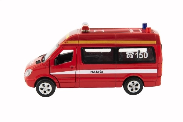 Fire truck metal/plastic 15 cm with light and sound, pull-back