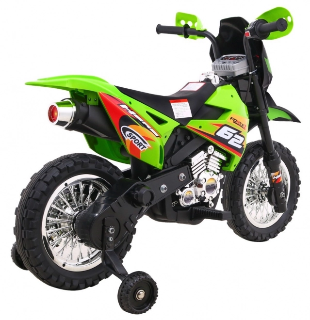 Kinder Elektro-Cross-Motorrad mit Akku – grün, mit Stützrädern und LED-Lichtern