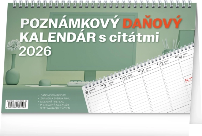 Calendrier de bureau Notique Notes Fiscal avec Citations 2026