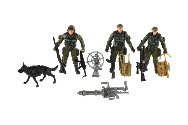 Set soldaten met hond met accessoires 12st plastic in zak 17x20x3cm