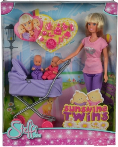 Steffi Love pop met kinderwagen met wieg – paars