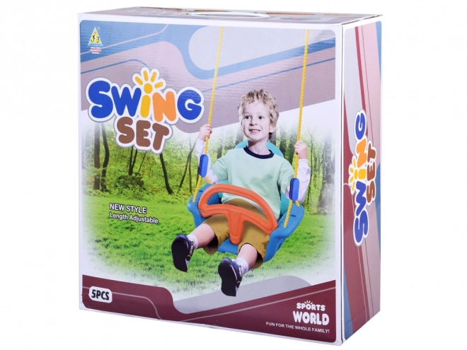 Kleurige kinderschommel met rugleuning en barrière