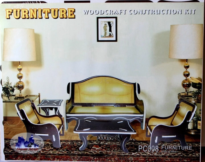 Wooden 3D Puzzle Living Room Colored
