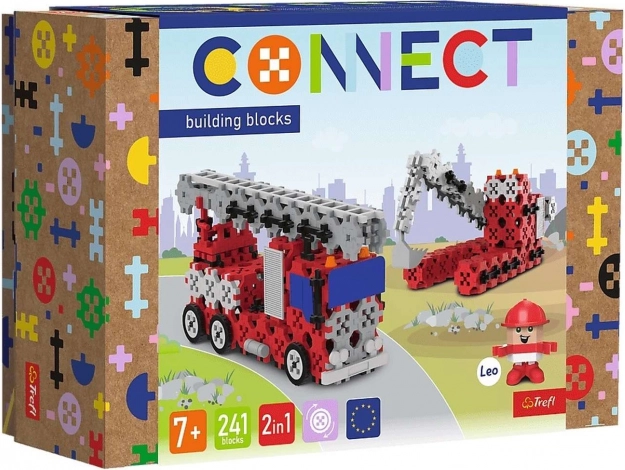 Bouwset Connect 2-in-1: brandweerwagen en rupsgraafmachine