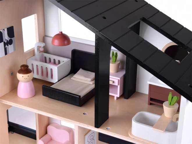 Houten poppenhuis in loftstijl