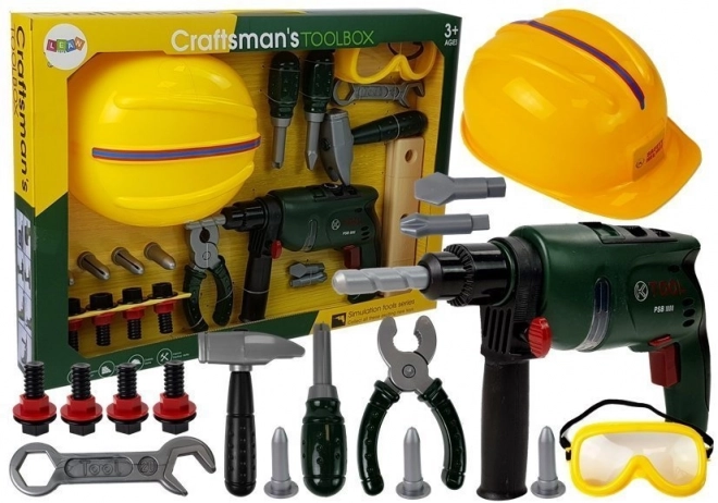 Doe-het-zelf set Accuboormachine Beschermende bril Helm