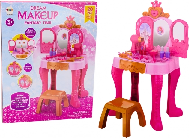 Coiffeuse pour enfants avec capteur gestuel, accessoires, rose