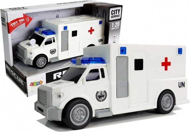 Ambulance 1:20 with friction drive, lights and sounds