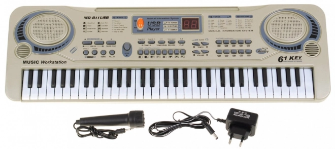 Beige toetsenbord voor kinderen 5+ Microfoon + opname + USB MP3 - model nr. 811