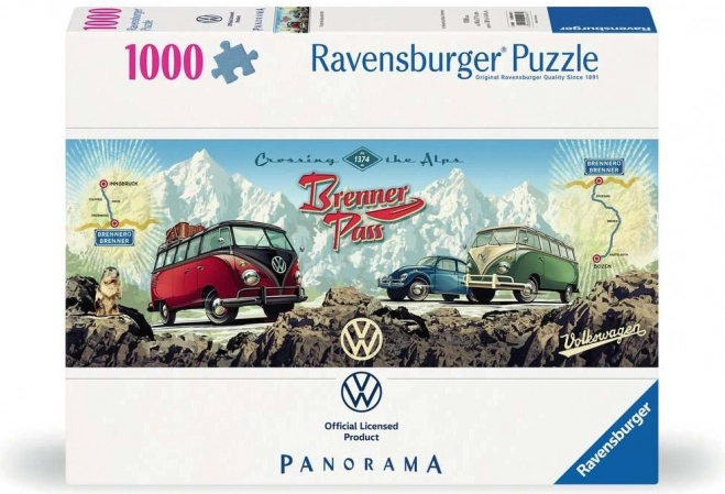 RAVENSBURGER panoramische puzzel over de Alpen met VW, 1000 stukjes