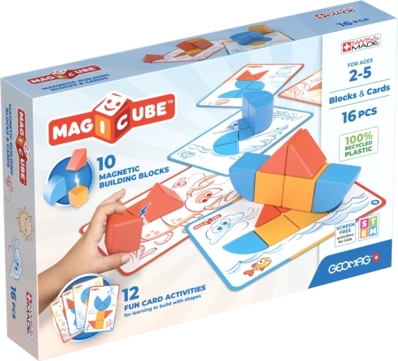 Geomag Magicube Blocks & Cards – magnetic construction set, 16 pieces