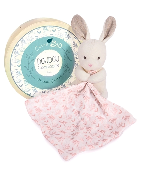 Doudou geschenkset - Pluchen konijntje met roze deken van BIO katoen