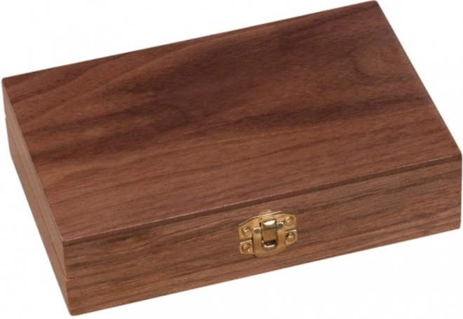 Playing cards and dice in a wooden box