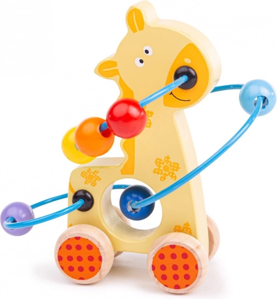 Wooden Giraffe on Wheels with Bead Maze