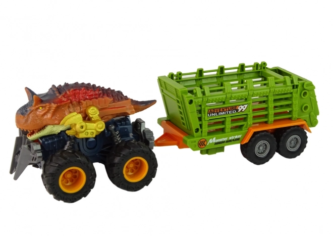 Dinosaurierwagen mit Anhänger und 4 Dinosaurierfiguren