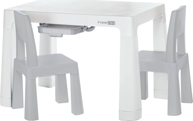 Kunststof kinder tafeltje met stoelen Neo – wit/grijs