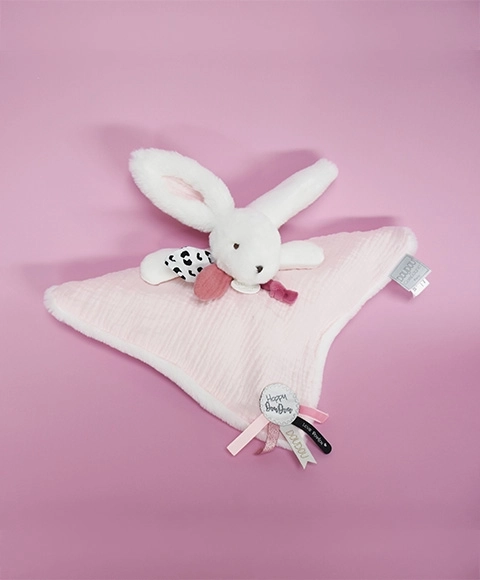 Doudou cadeau set roze - konijntje met vierkante deken