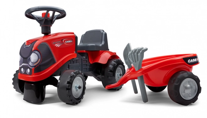 Rijtractor Baby Case IH rood met aanhanger