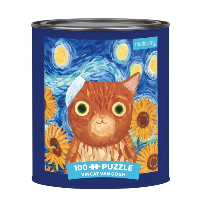 Puzzel Vincent van Gogh artistieke katten 100 stukjes in blik